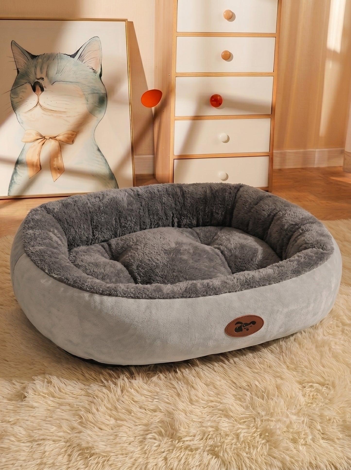 Plush Oval Pet Bed — Machine Washable Cushion for Dogs & Cats (All Sizes Available)